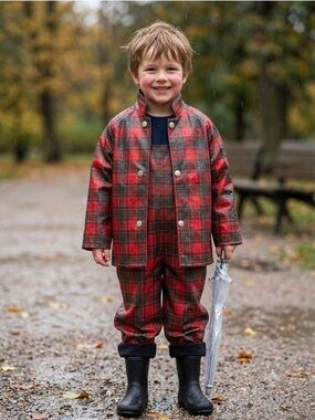 2089 - Red & Green Plaid Cropped Button Jacket